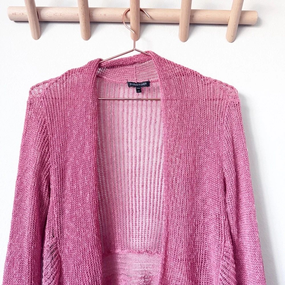 Eileen Fisher Airy Linen Grain Rib Cardigan - Picture 2 of 8